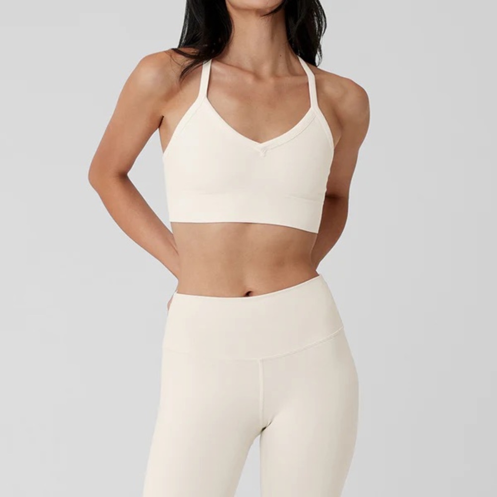 Alo Seamless ribbed low back bra tank ivory size small